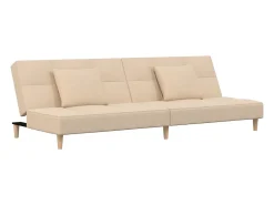 Sofá-cama 2 lugares com duas almofadas tecido cor creme PT527375