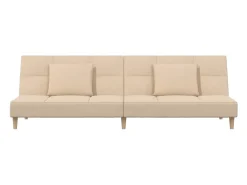 Sofá-cama 2 lugares com duas almofadas tecido cor creme PT527375