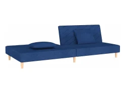 Sofá-cama 2 lugares com duas almofadas tecido azul PT562802