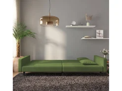 Sofá-cama 2 lugares com duas almofadas veludo verde-escuro PT578613