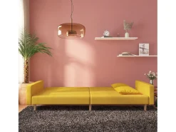 Sofá-cama 2 lugares com duas almofadas tecido amarelo PT904882