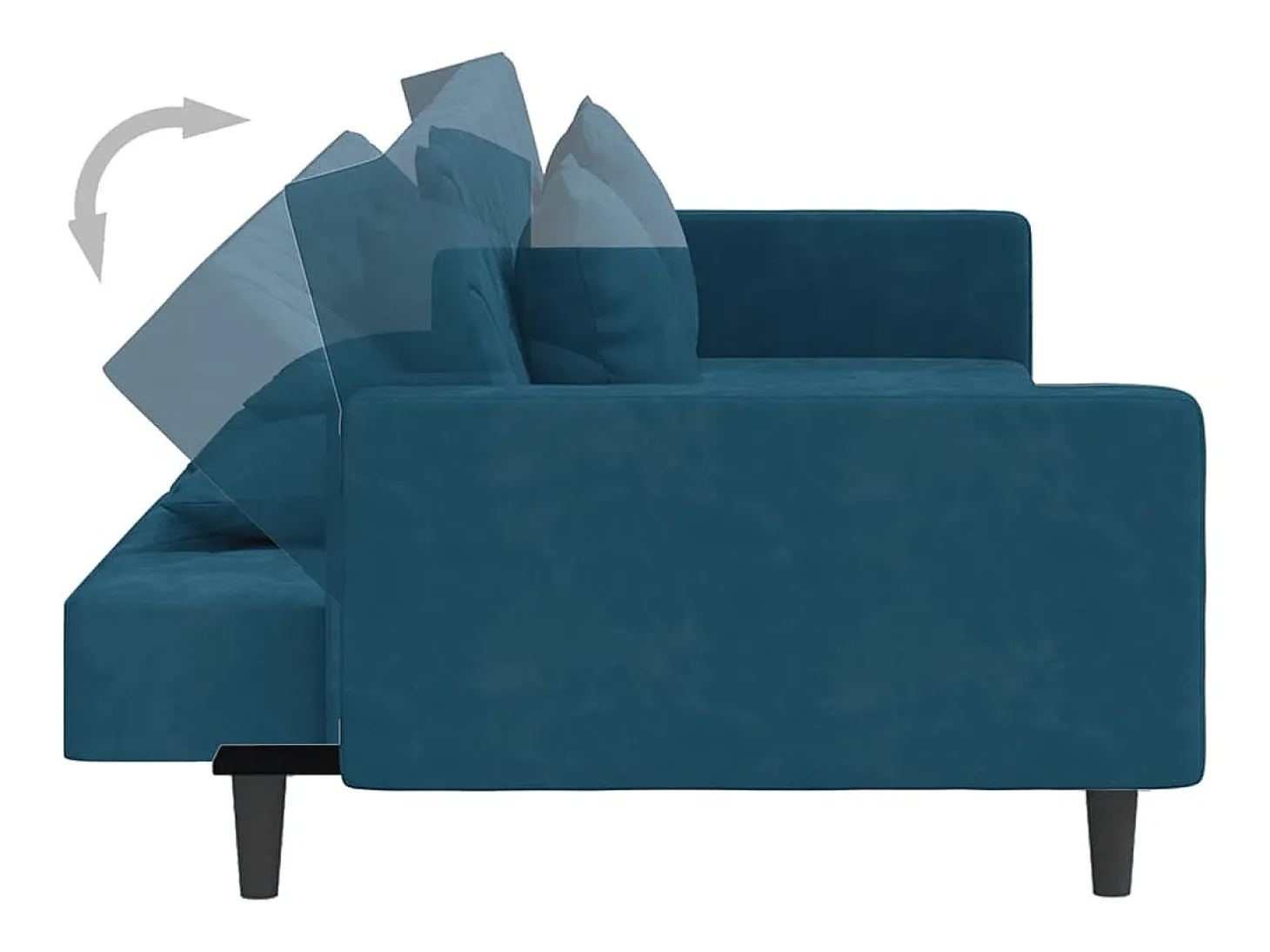Sofá-cama 2 lugares com duas almofadas veludo azul