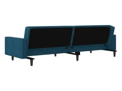 Sofá-cama 2 lugares com duas almofadas veludo azul