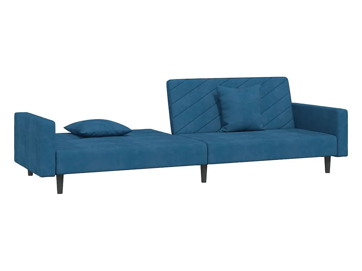 Sofá-cama 2 lugares com duas almofadas veludo azul