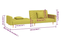 Sofá-cama 2 lugares com duas almofadas tecido verde