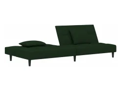 Sofá-cama 2 lugares com duas almofadas veludo verde-escuro PT831946