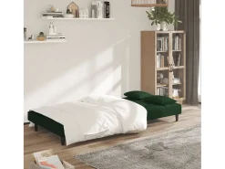 Sofá-cama 2 lugares com duas almofadas veludo verde-escuro PT831946