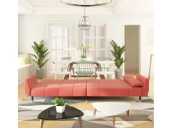Sofá-cama 2 lugares com duas almofadas veludo rosa PT323869