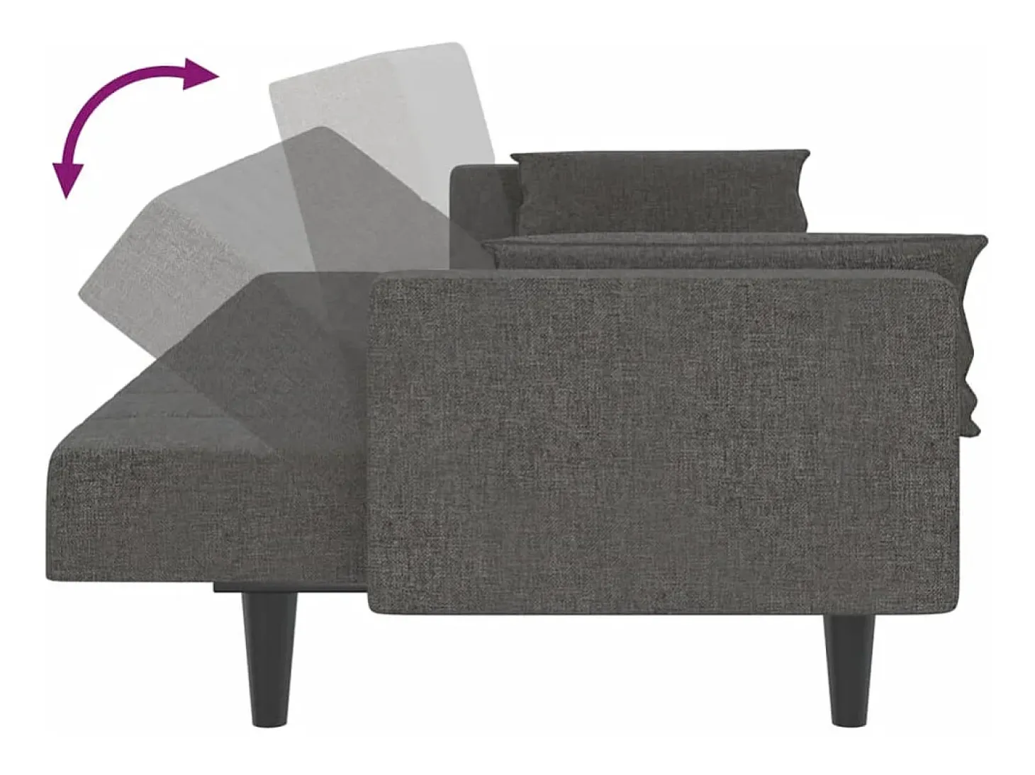 Sofá-cama 2 lugares com duas almofadas tecido cinzento-escuro