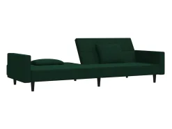 Sofá-cama 2 lugares com duas almofadas veludo verde-escuro PT525331