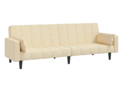 Sofá-cama 2 lugares com duas almofadas tecido cor creme PT799450