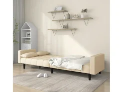 Sofá-cama 2 lugares com duas almofadas tecido cor creme PT799450