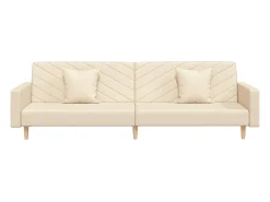 Sofá-cama 2 lugares com duas almofadas tecido cor creme PT932379