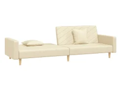 Sofá-cama 2 lugares com duas almofadas tecido cor creme PT932379
