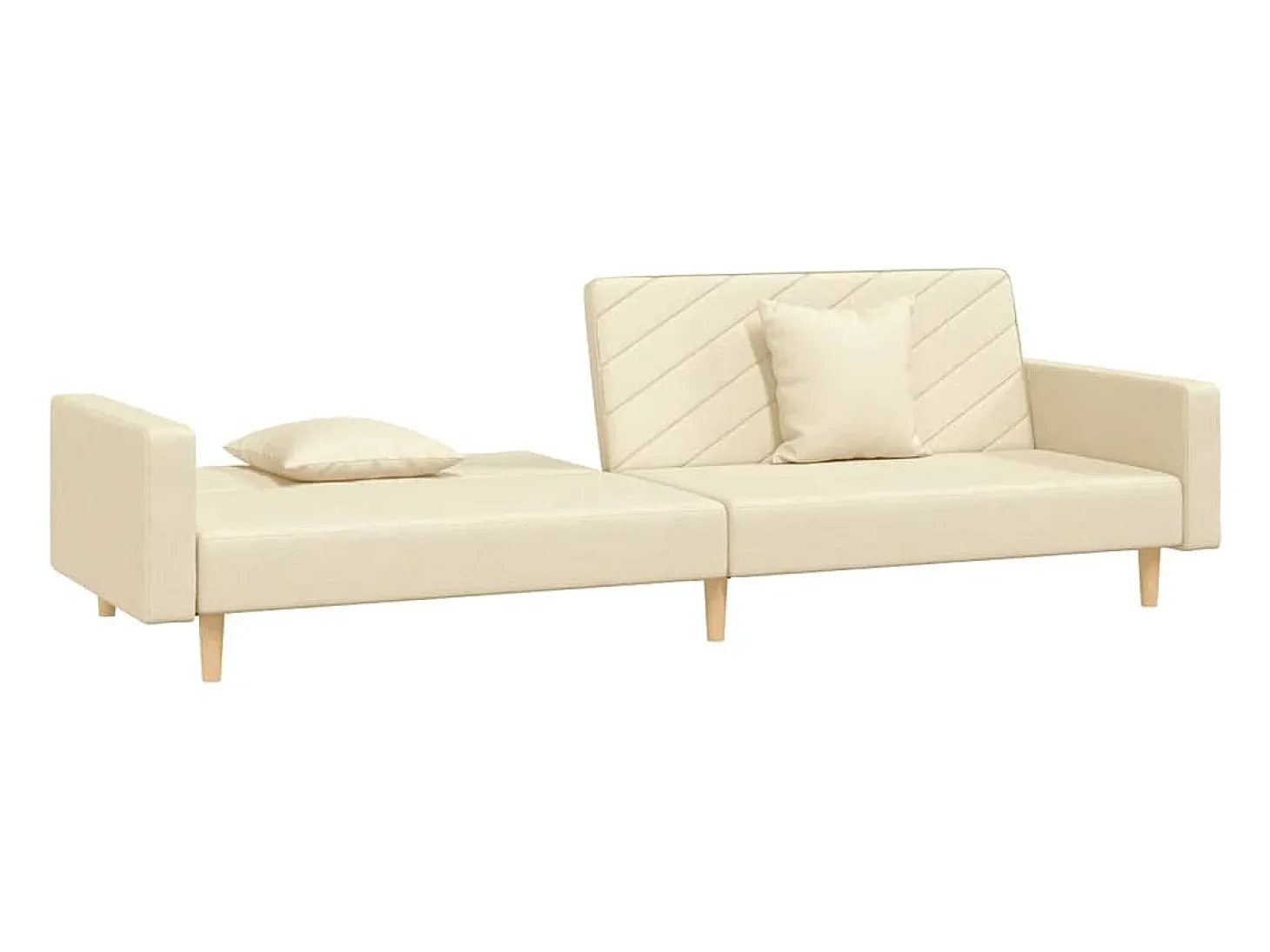 Sofá-cama 2 lugares com duas almofadas tecido cor creme PT932379