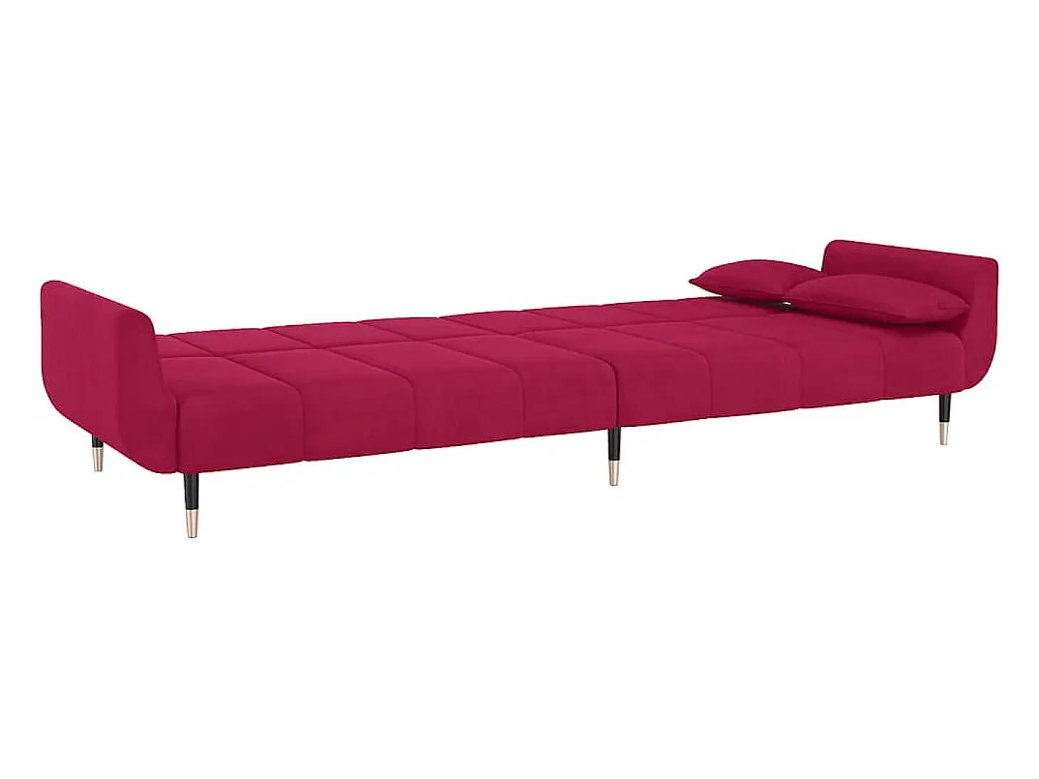 Sofá-cama 2 lugares com duas almofadas veludo vermelho tinto