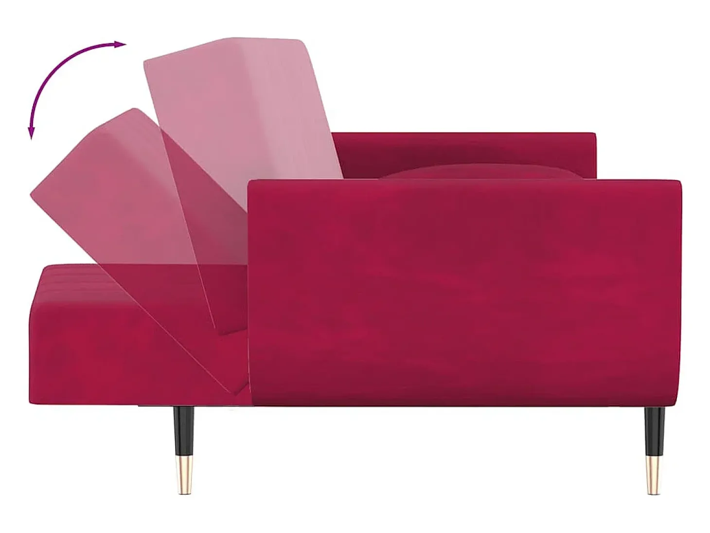 Sofá-cama 2 lugares com duas almofadas veludo vermelho tinto
