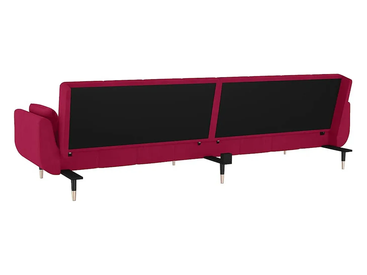 Sofá-cama 2 lugares com duas almofadas veludo vermelho tinto