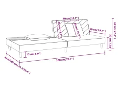 Sofá-cama 2 lugares com duas almofadas veludo preto