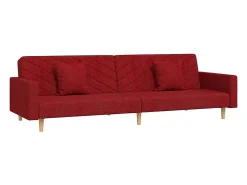 Sofá-cama 2 lugares com duas almofadas tecido vermelho tinto