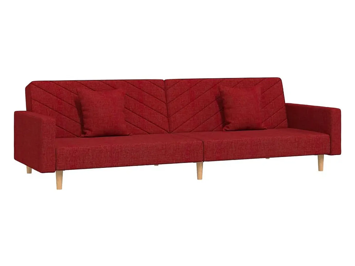 Sofá-cama 2 lugares com duas almofadas tecido vermelho tinto
