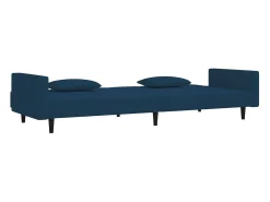 Sofá-cama 2 lugares com duas almofadas veludo azul PT165466