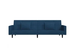 Sofá-cama 2 lugares com duas almofadas veludo azul PT165466