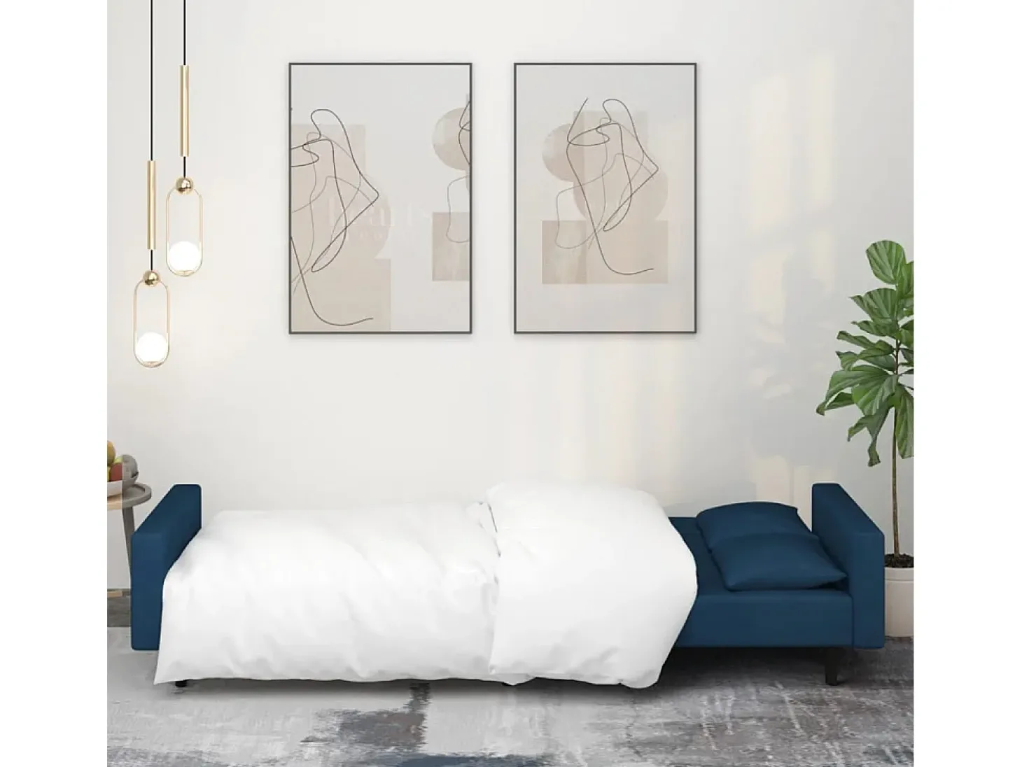 Sofá-cama 2 lugares com duas almofadas veludo azul PT165466