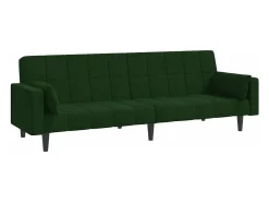 Sofá-cama 2 lugares com duas almofadas veludo verde-escuro PT110700