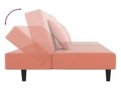 Sofá-cama 2 lugares com duas almofadas veludo rosa