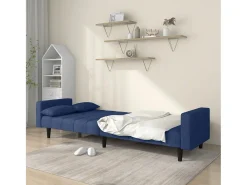Sofá-cama 2 lugares com duas almofadas tecido azul PT362681