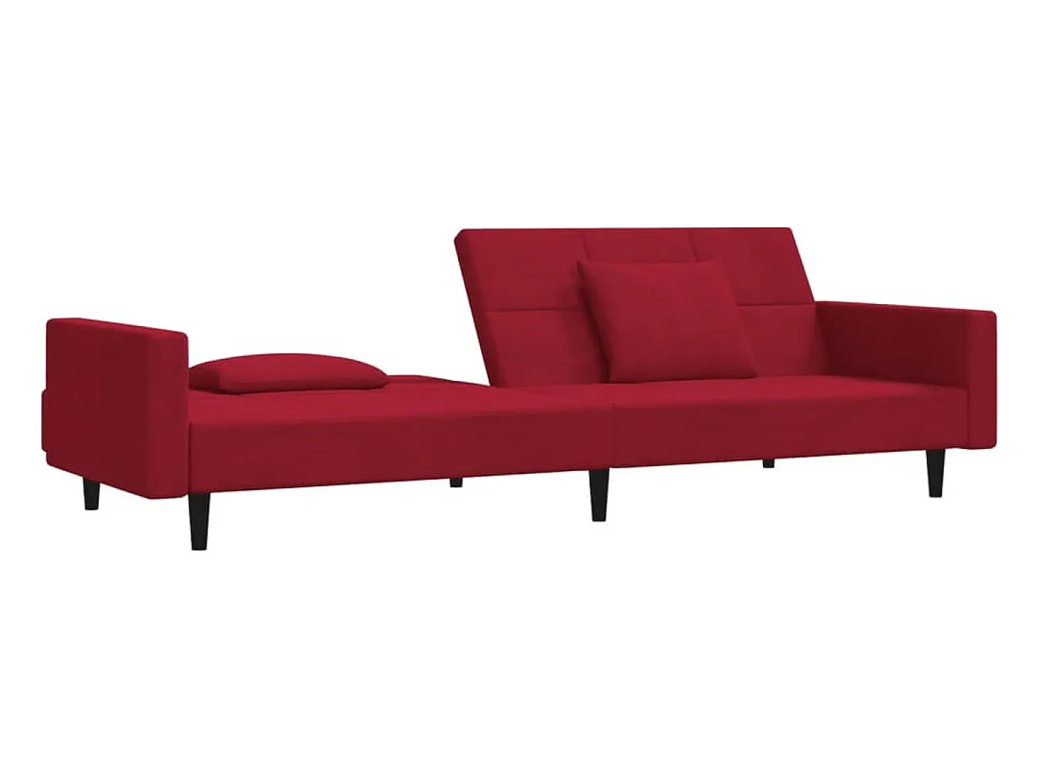 Sofá-cama 2 lugares com duas almofadas veludo vermelho tinto PT341169