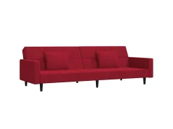 Sofá-cama 2 lugares com duas almofadas veludo vermelho tinto PT341169