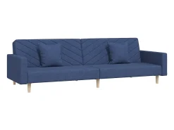 Sofá-cama 2 lugares com duas almofadas tecido azul PT844031