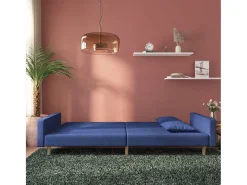 Sofá-cama 2 lugares com duas almofadas tecido azul PT844031