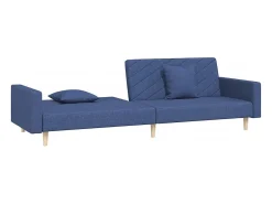 Sofá-cama 2 lugares com duas almofadas tecido azul PT844031
