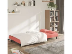 Sofá-cama 2 lugares com duas almofadas veludo rosa PT398106