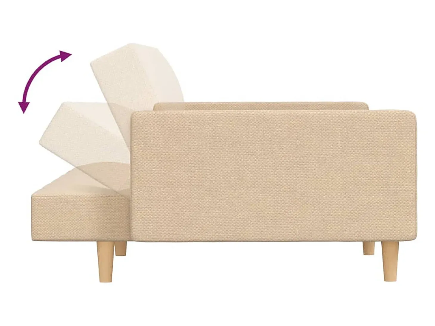Sofá-cama 2 lugares com duas almofadas tecido cor creme