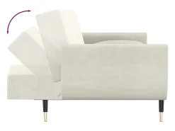 Sofá-cama 2 lugares com duas almofadas veludo cor creme