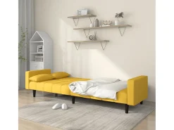 Sofá-cama 2 lugares com duas almofadas tecido amarelo PT823782
