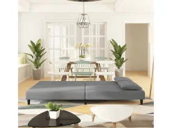 Sofá-cama 2 lugares com duas almofadas veludo cinzento-claro PT646320