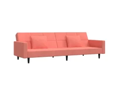 Sofá-cama 2 lugares com duas almofadas veludo rosa PT700928