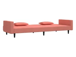 Sofá-cama 2 lugares com duas almofadas veludo rosa PT700928