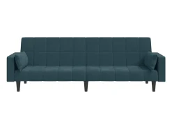 Sofá-cama 2 lugares com duas almofadas veludo azul PT223931