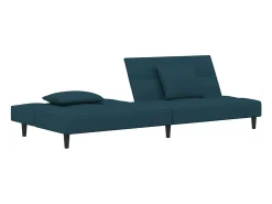 Sofá-cama 2 lugares com duas almofadas veludo azul