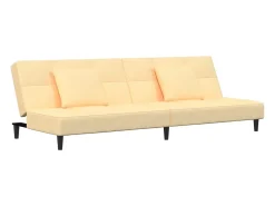 Sofá-cama 2 lugares com duas almofadas veludo cor creme PT881792