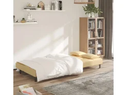 Sofá-cama 2 lugares com duas almofadas veludo cor creme PT881792