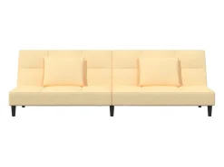 Sofá-cama 2 lugares com duas almofadas veludo cor creme PT881792