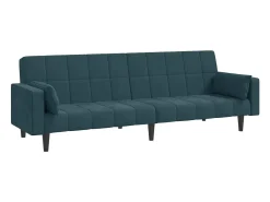 Sofá-cama 2 lugares com duas almofadas veludo azul