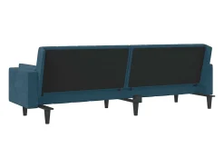 Sofá-cama 2 lugares com duas almofadas veludo azul